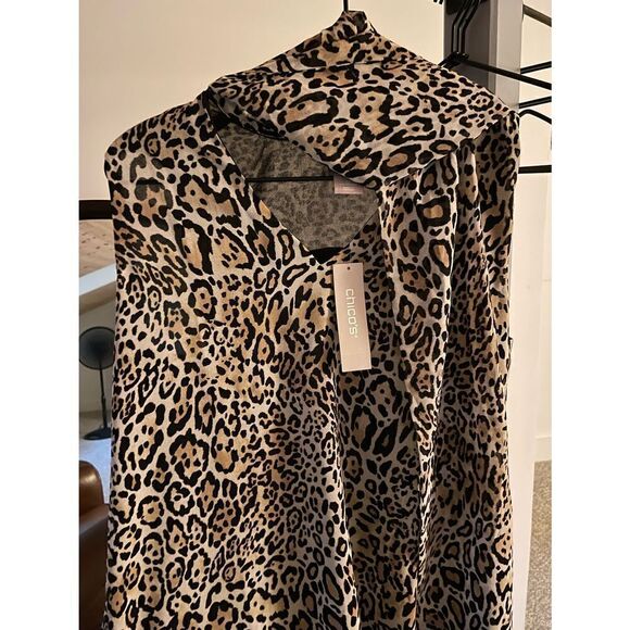 Chicos Sleeveless Bow Blouse Animal Dressy Tank sz 0 - Picture 3 of 6